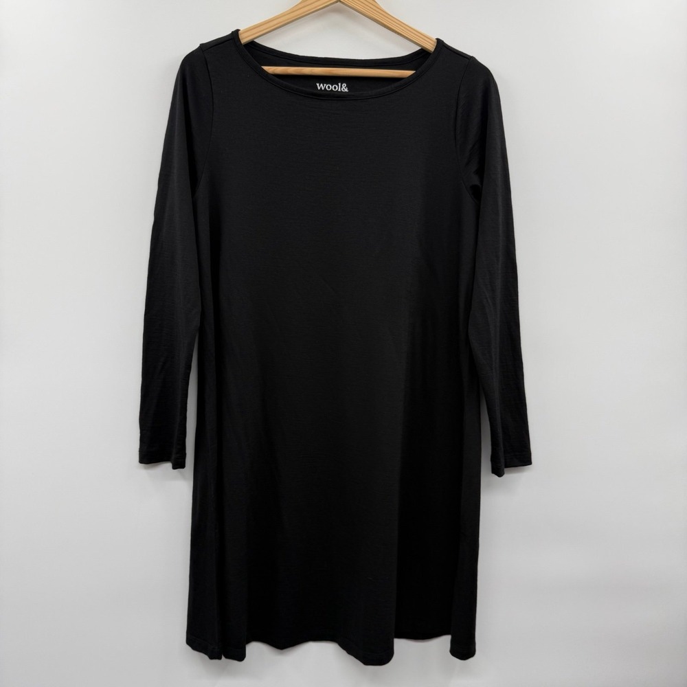 Wool& Black Long Sleeve Midi Dress Rowena medium